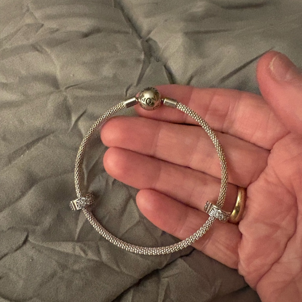 Pandora bracelet Sterling Silver Mesh Bangle Bracelet with Pave Slide Accents